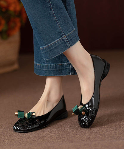 Comfortable Black Beaded Bow Flat Shoes