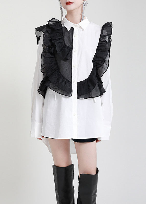 Modern White Peterpan Collar Ruffles Fall Blouses Long Sleeve