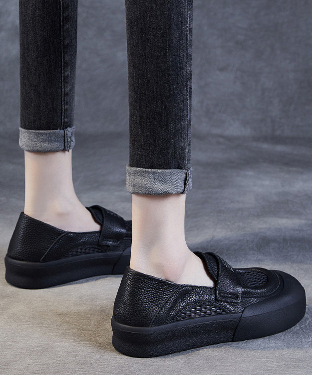 Black Cowhide Leather Hollow Out Loafers Shoes for