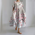 Comstylish Blossom Japanese Art  Round Neck Short Sleeve Casual Midi Dress