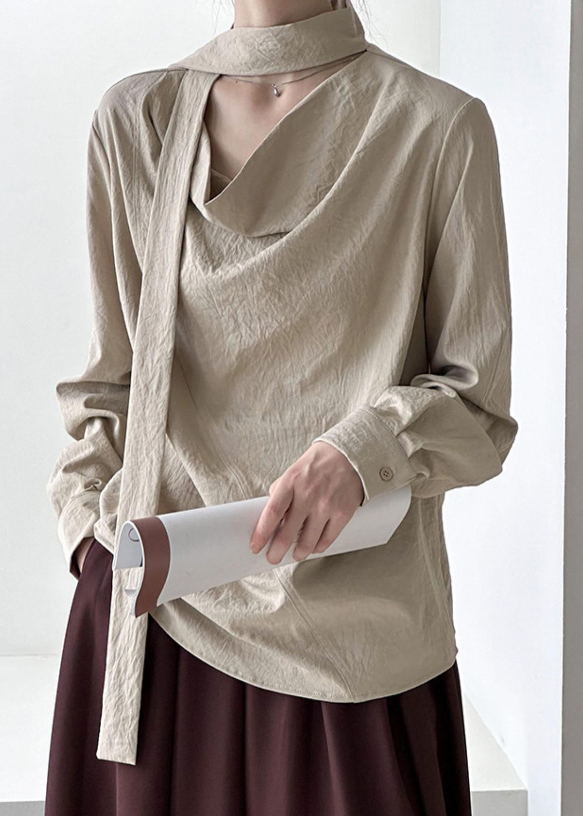 Original Design Khaki Ribbon Top Spring