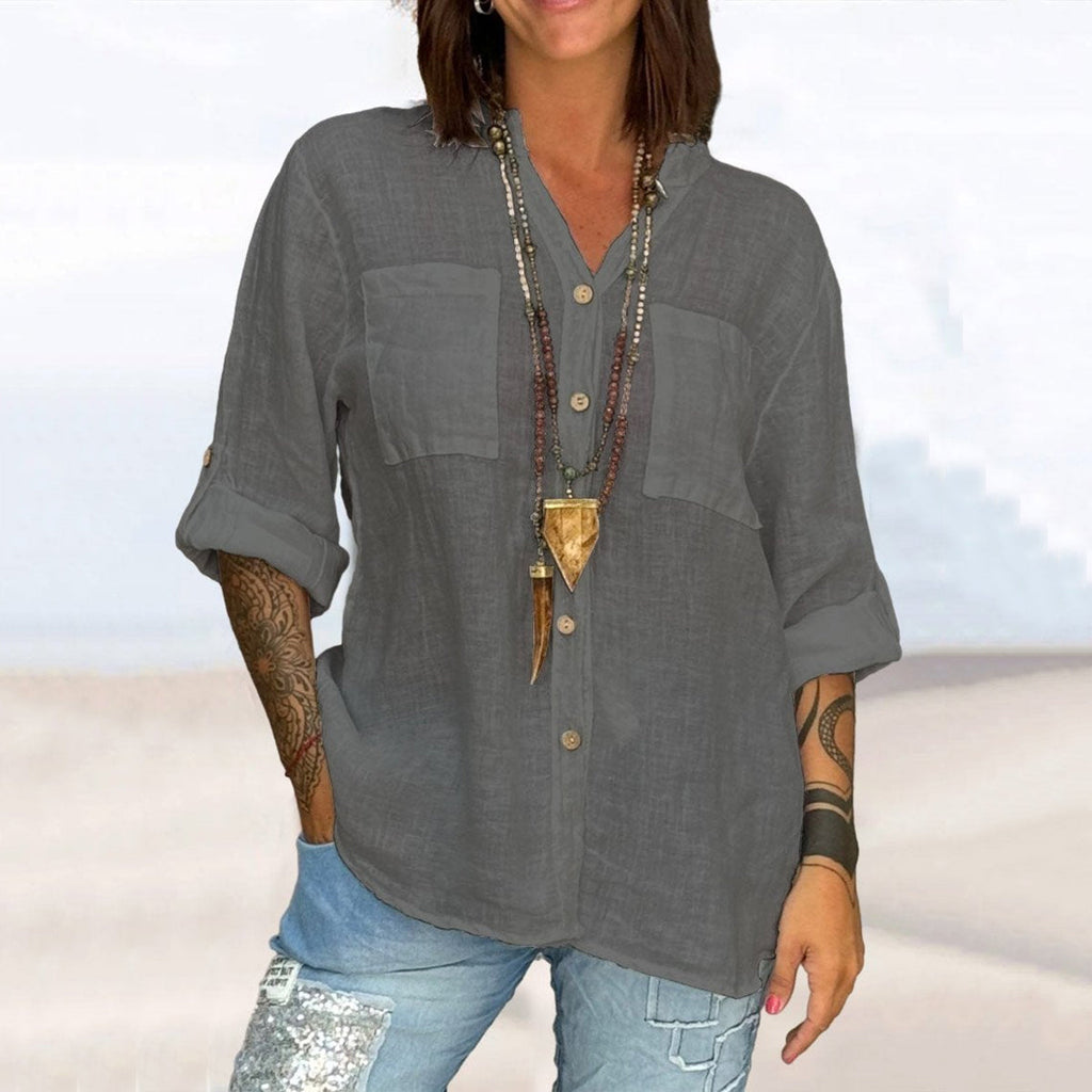 Comstylish Cotton And Linen Lace Art Linen Blend Blouse