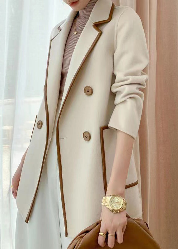 Beige Peter Pan Collar Double Breast Woolen Coat Fall