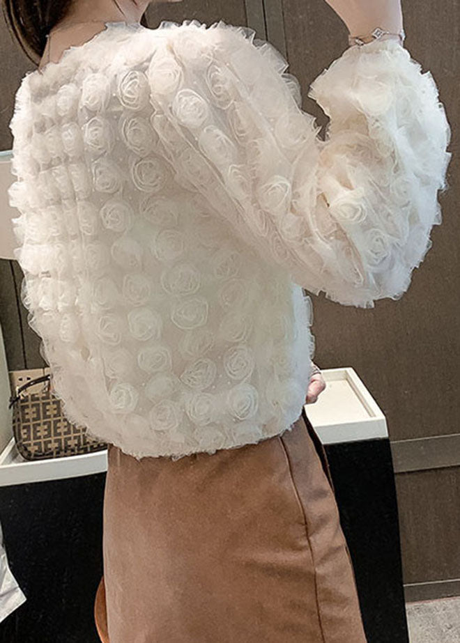 Apricot V Neck Patchwork Tops Long Sleeve