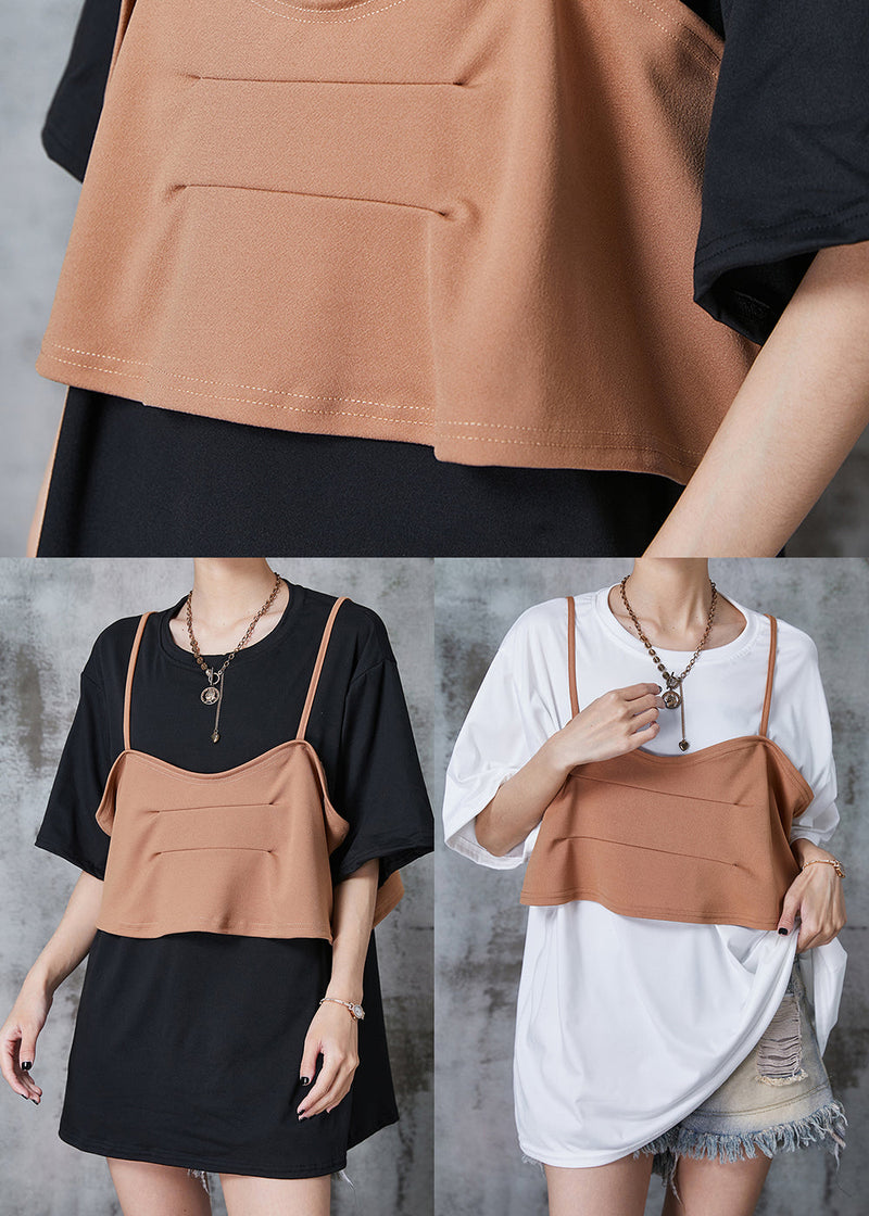 White Patchwork Cotton Fake Two Piece Tank Oversized Summer