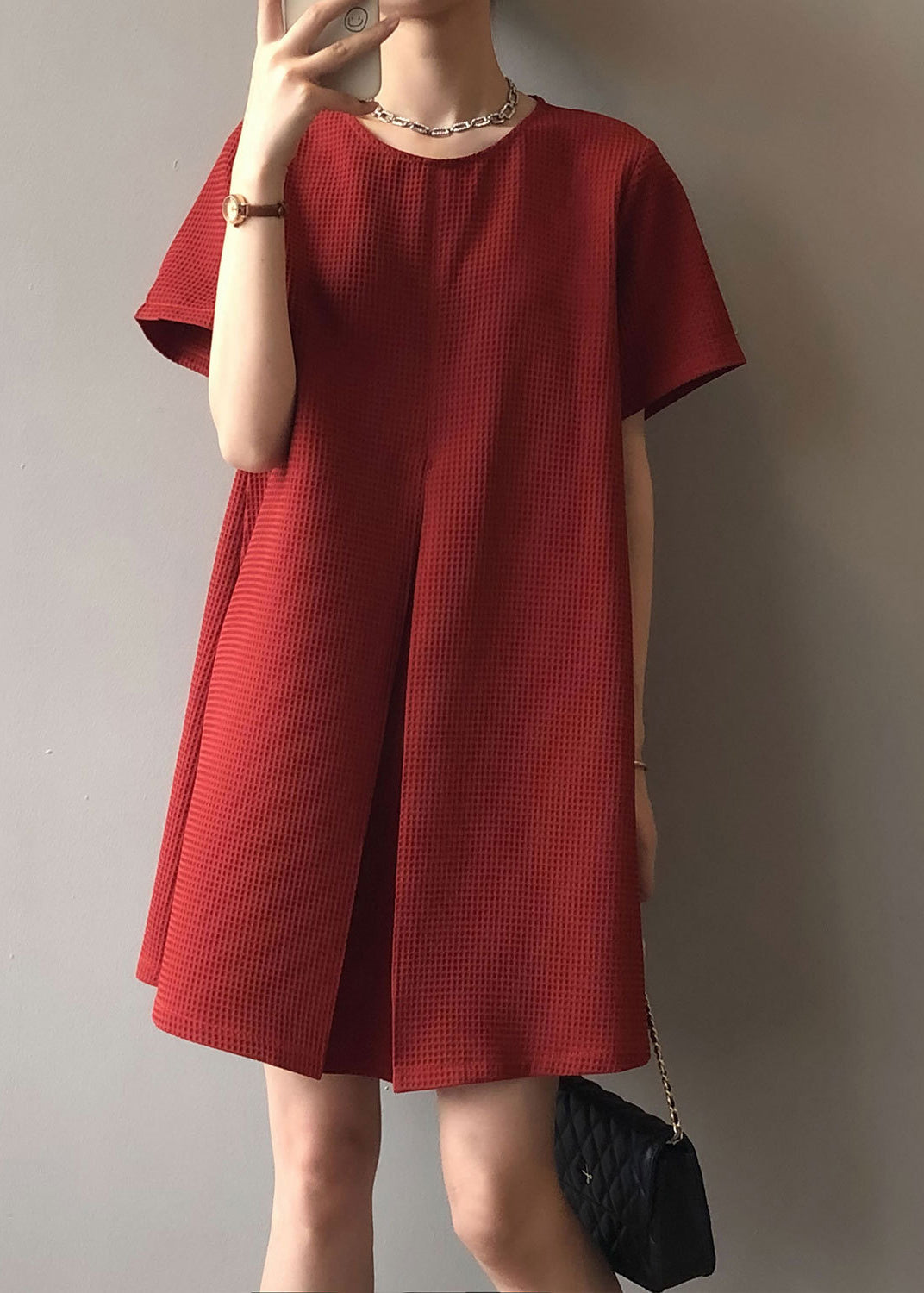 Diy New Red O Neck Cotton a Mid Dresses Summer