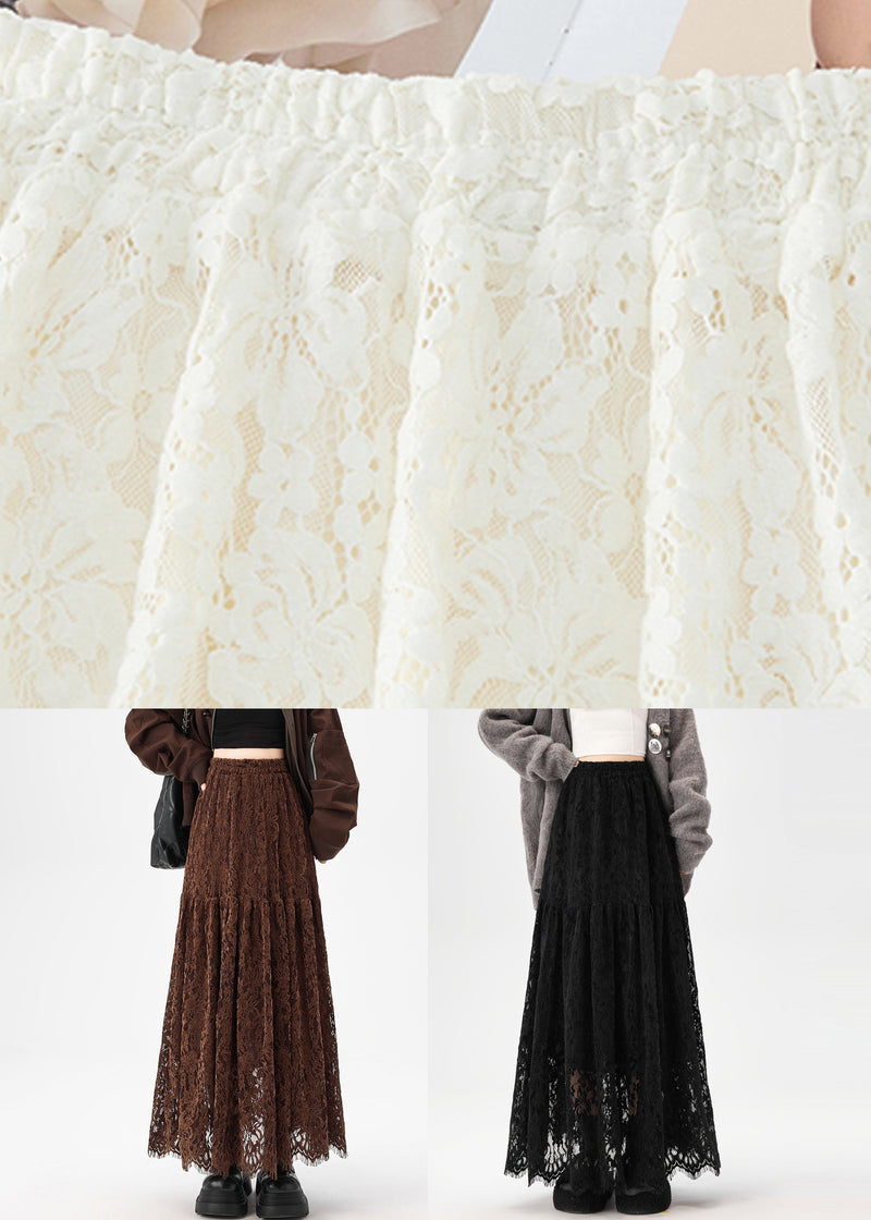 Black Elastic Waist Lace Skirt Hollow Out