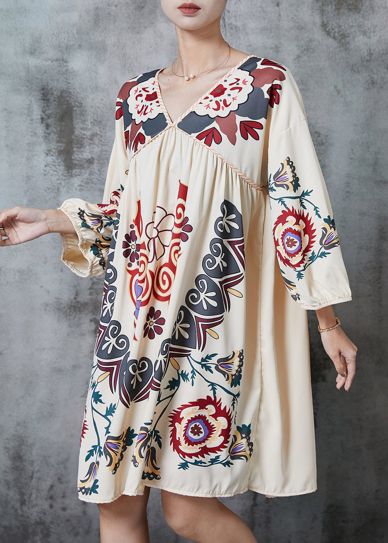 Khaki Oversized Print Cotton Vacation Dress Summer