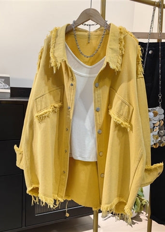 Pink Tasseled Oversized Denim Shirts Coat Fall