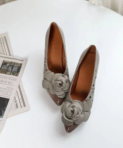 Grey High Heels Splicing Hollow Out Pointed Toe