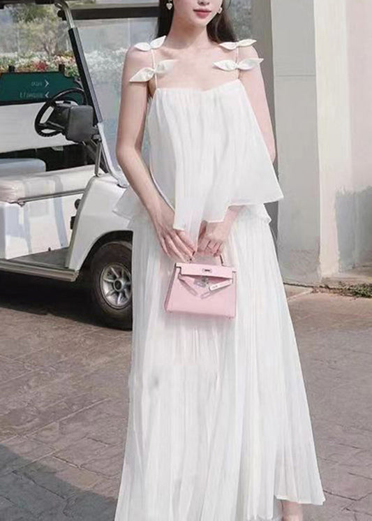 White Suspender Top and Skirts Chiffon Two-piece Set for Summer