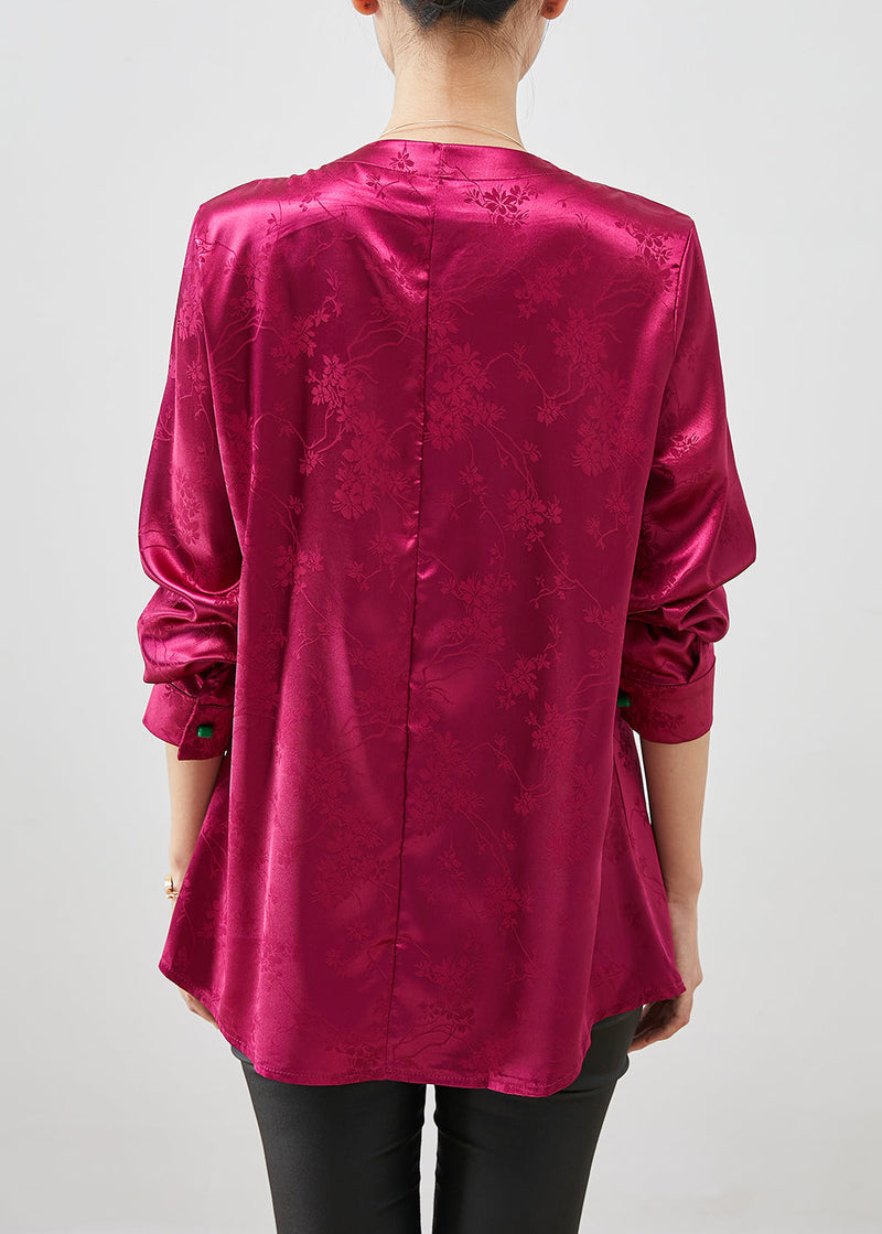 Rose Jacquard Slim Fit Silk Shirt Top Fall