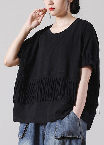 Black O-neck Cotton T Shirt Short Sleeve Summer