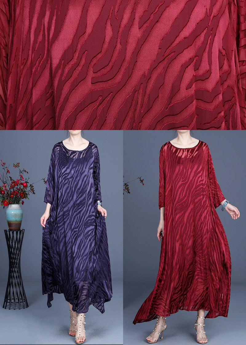 Red Two Piece Spring Silk Asymmetrical Design Dress With Suspender Skirt