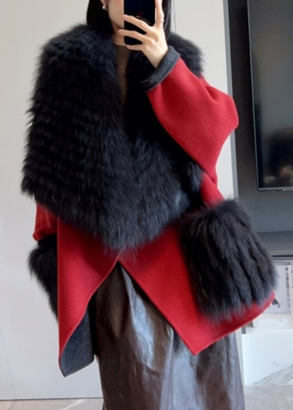Camel Fur Collar Patchwork Long Woolen Coats Winter