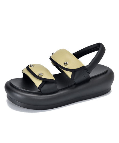Black Buckle Strap Rivet Splicing Platform Sandals