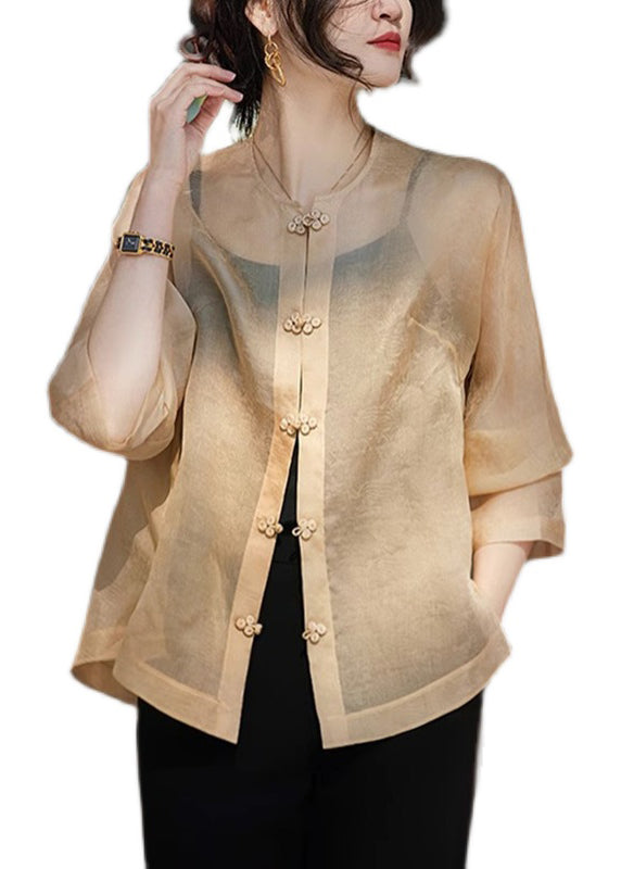 Jacquard Apricot O-neck Patchwork Silk Upf 50+ Coats Long Sleeve