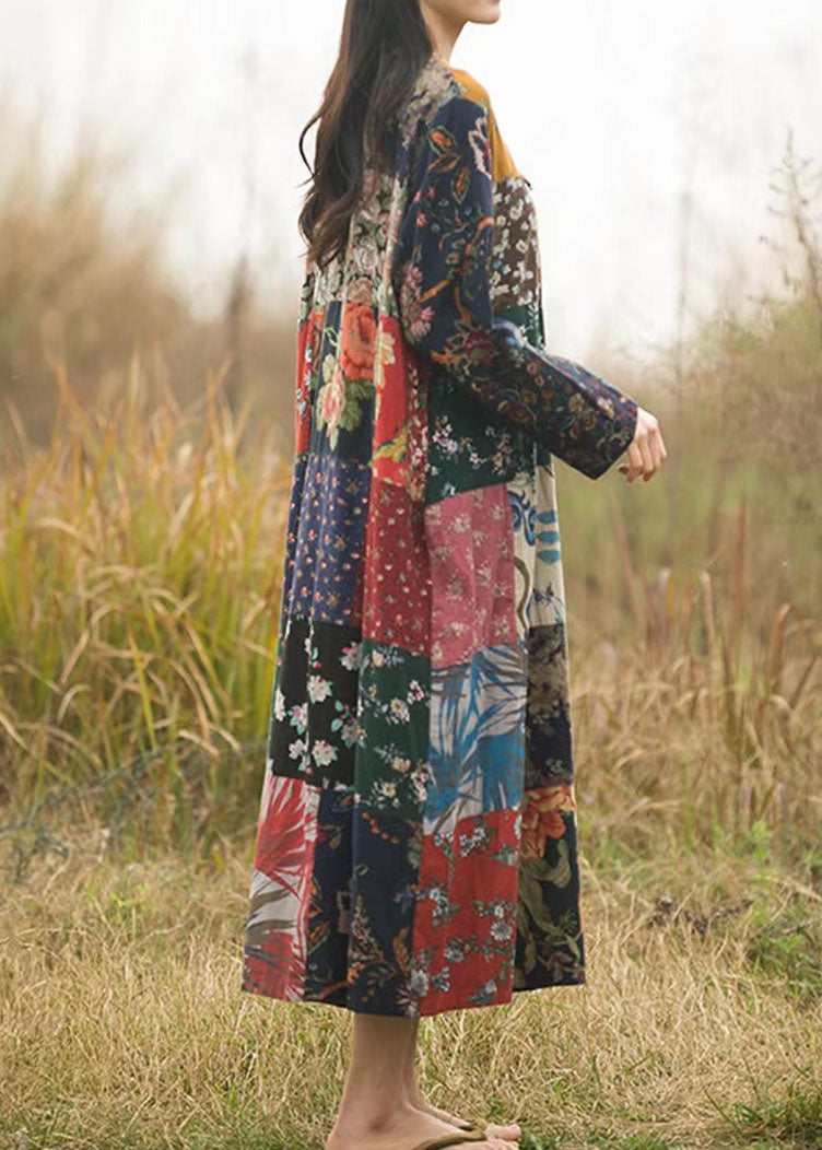 Colorblock Low High Design V Neck Print Patchwork Top Long Sleeve