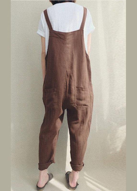 Color Cotton Strappy Pocket Loose Harem Jumpsuit