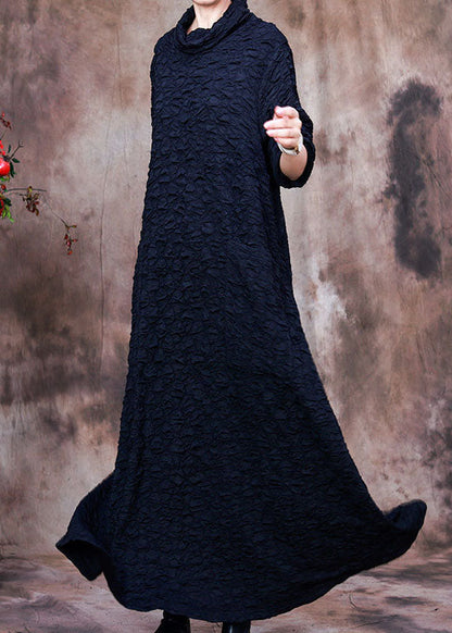 Loose Navy Turtle Neck Maxi Dresses Spring