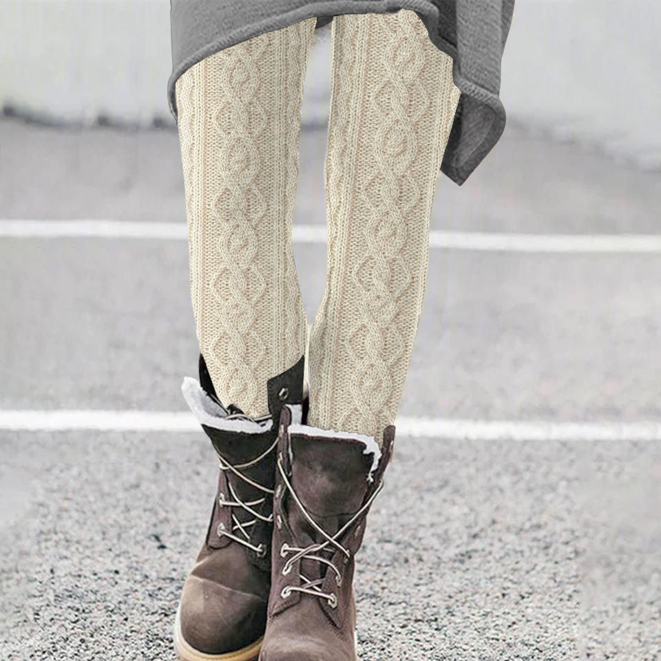 Vintage Pure Wool Pattern Cozy Knit Leggings artswardrobe