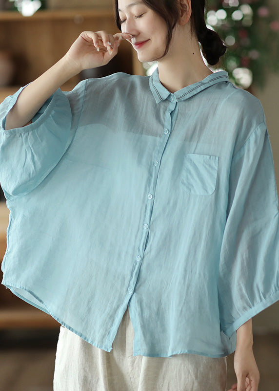 Light Blue Peter Pan Ramie Shirt Spring