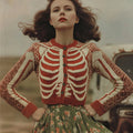 Women's Vintage Skull Ribs Pattern Knit Sweater Cardigan artswardrobe