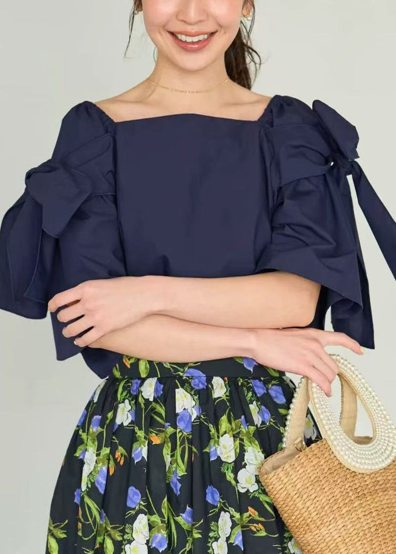 Navy Cold Shoulder Cotton Shirt Top Summer