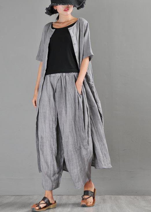 Natural Grey Asymmetrical Design Cotton Linen Long Dress Summer