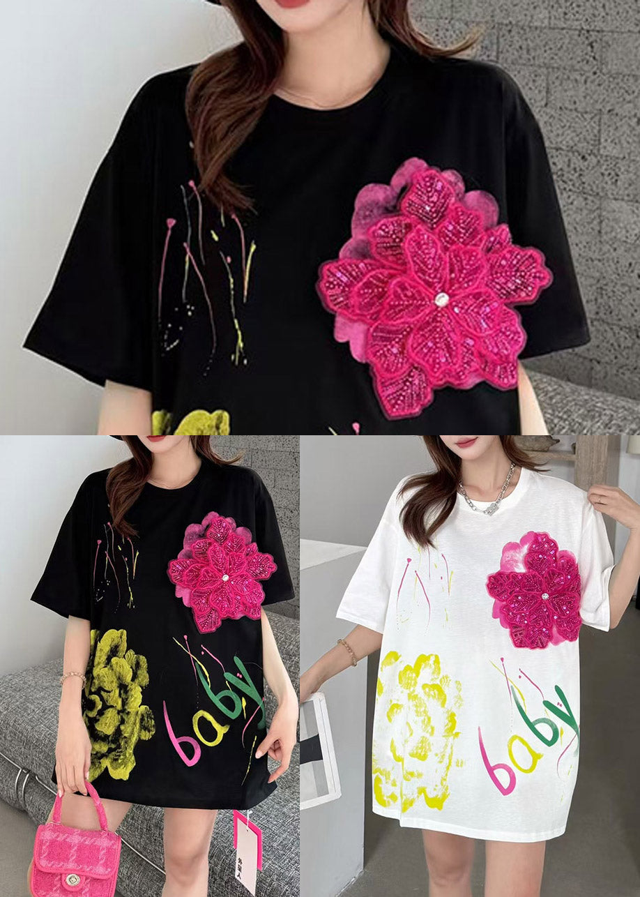 Black Graffiti Print Cotton Tanks Decorated Summer