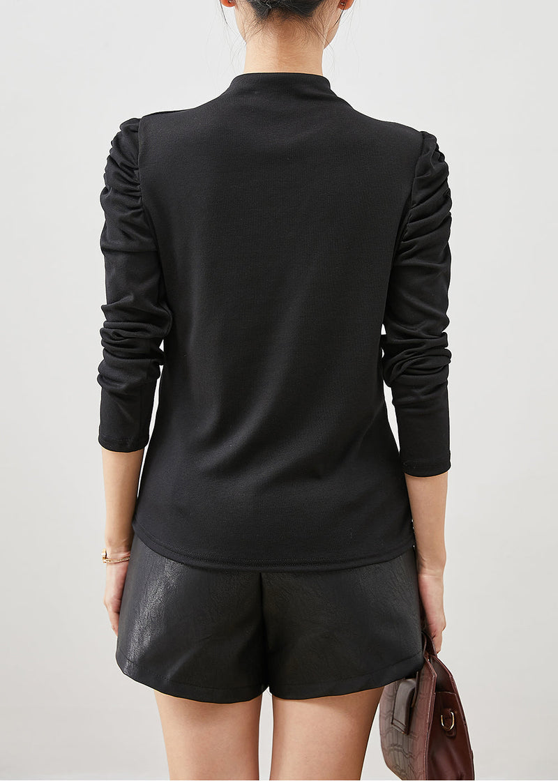 Black Puff Sleeve Silm Fit Cotton Top