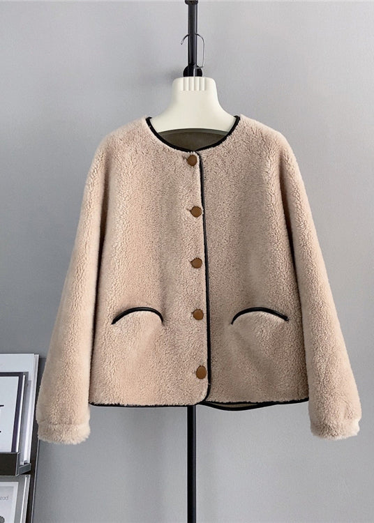 Black O Neck Pockets Button Wool Coats Winter