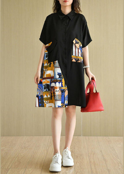 Black Patchwork Print Summer Party Dresses