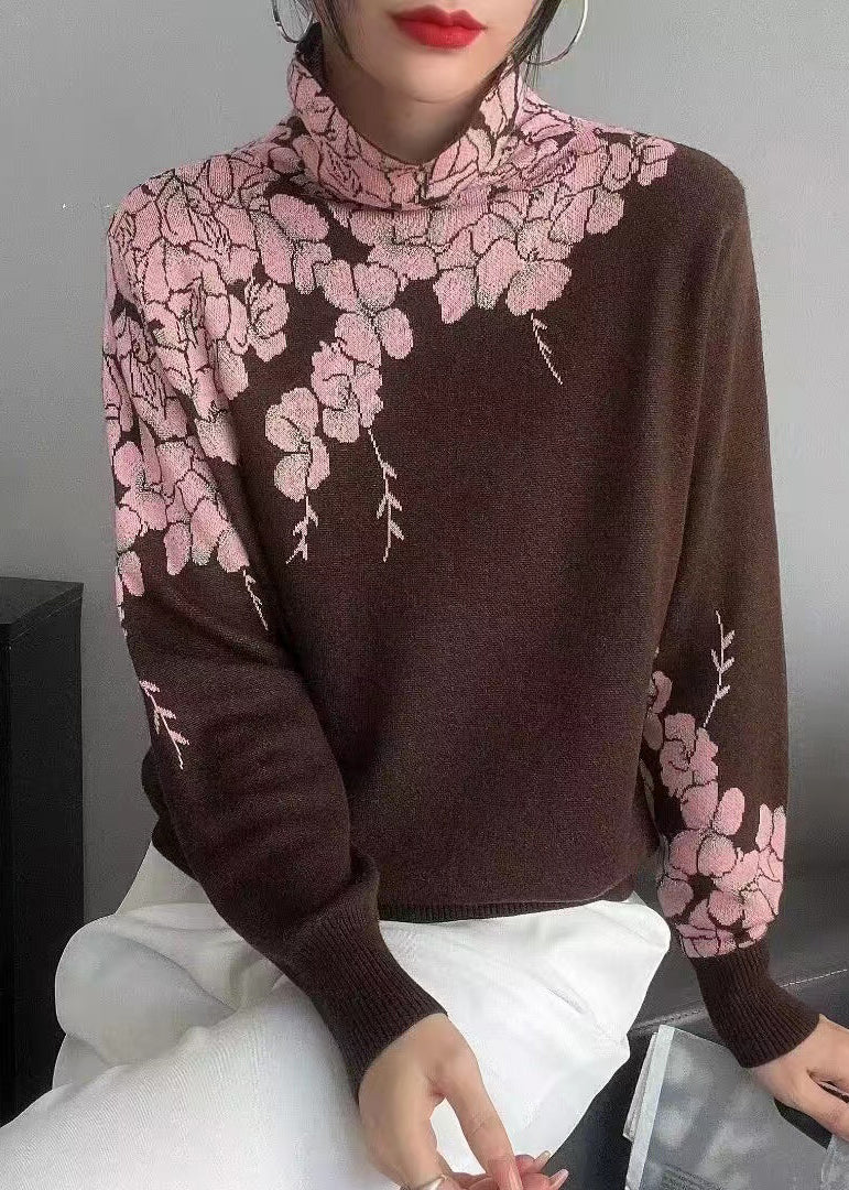 New Grey Turtleneck Patchwork Wool Knit Top Long Sleeve Winter
