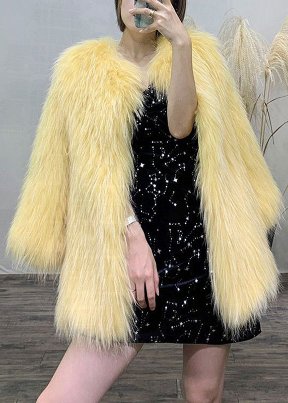 Yellow O-neck Warm Mink Hair Coats Winter
