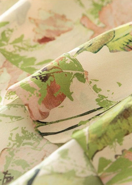 Green O Neck Print Silk T Shirts Short Sleeve