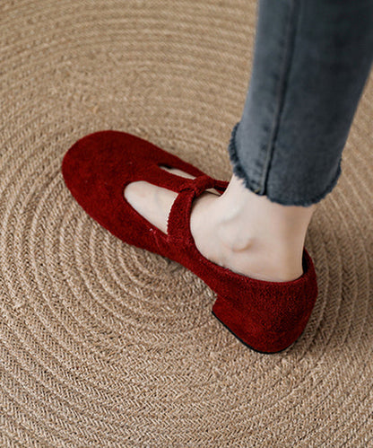 Unique Splicing Chunky Loafers for Red Suede