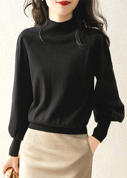 Camel Turtleneck Knit Top Long Sleeve