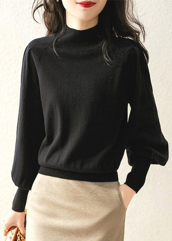 Camel Turtleneck Knit Top Long Sleeve