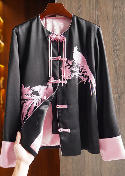 Pink Tasseled Embroideried Patchwork Silk Coat Fall