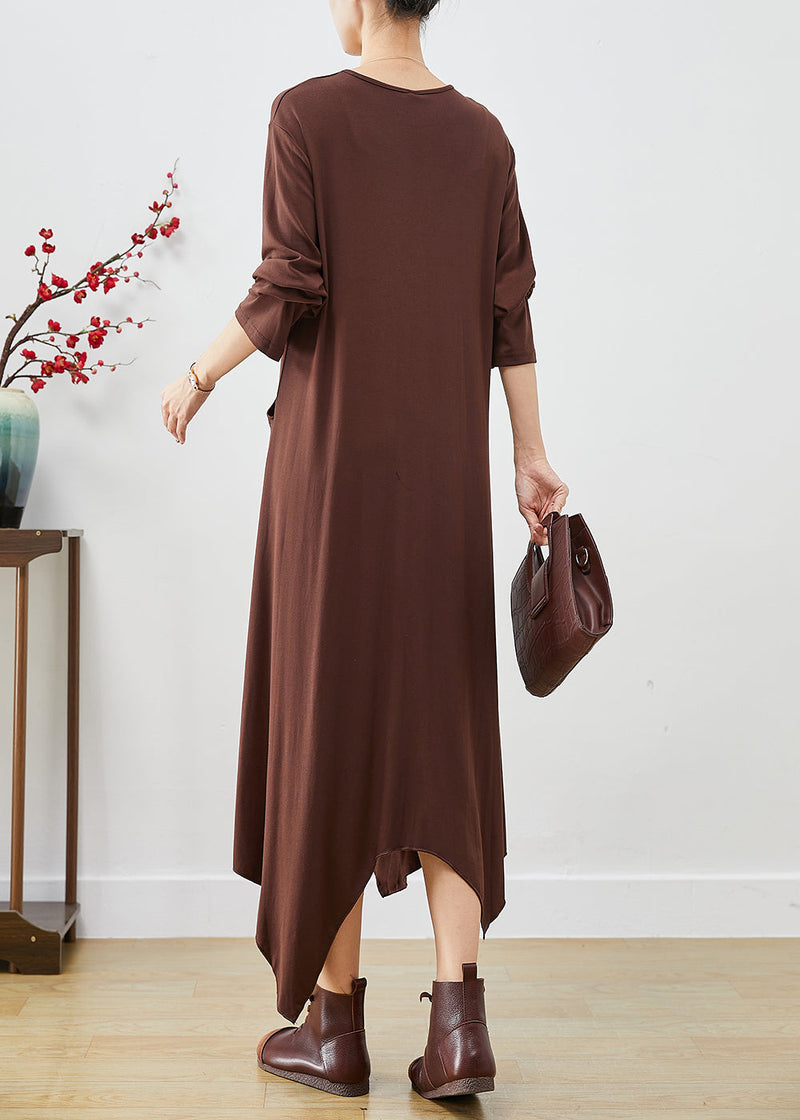 Chocolate Asymmetrical Oversized Cotton Dresses Fall