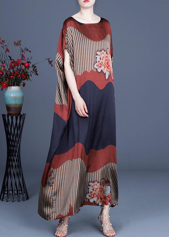 Color Block Batwing Sleeve Silk Maxi Dresses Summer Spring