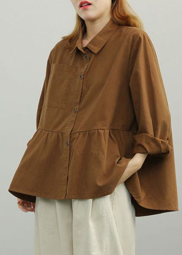 Green Oversized Patchwork Wrinkled Cotton Loose Blouse Top Long Sleeve