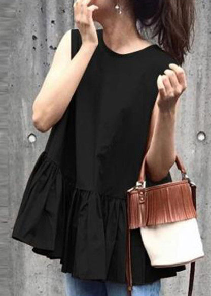 Camel O-neck Ruffled Patchwork Tops Summer