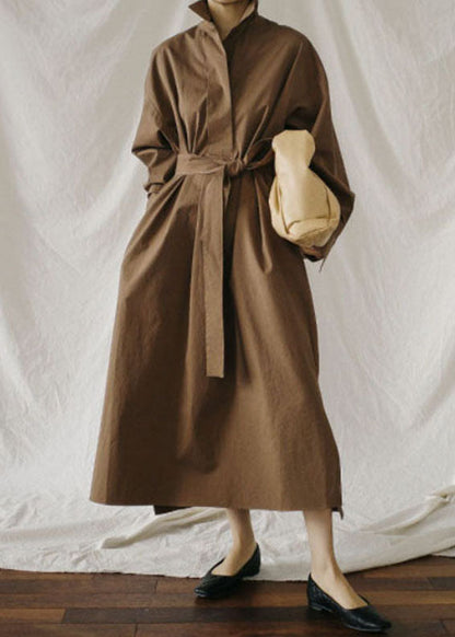 Art Chocolate Peter Pan Collar Pockets Cotton Shirts Dress Spring