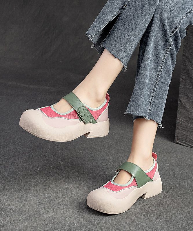 Pink Splicing Buckle Strap Chunky Loafers Shoes