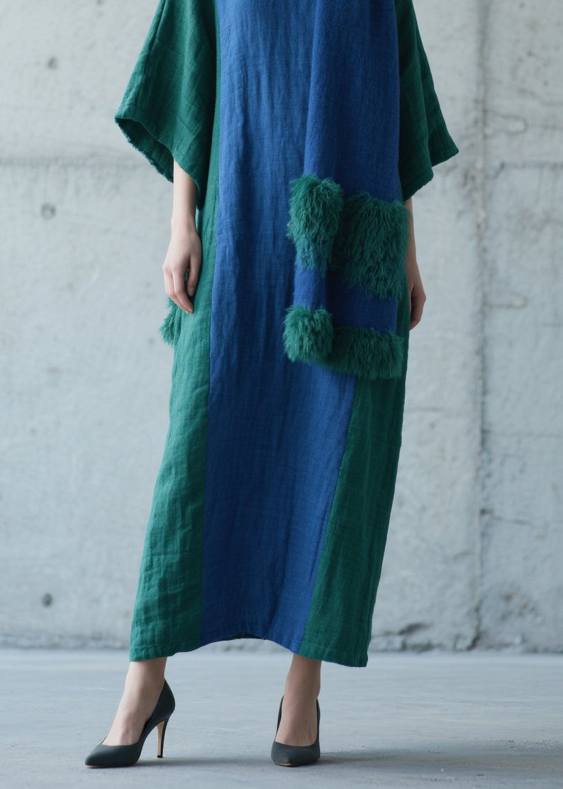 Colorblock Patchwork Cotton Long Dress Fall