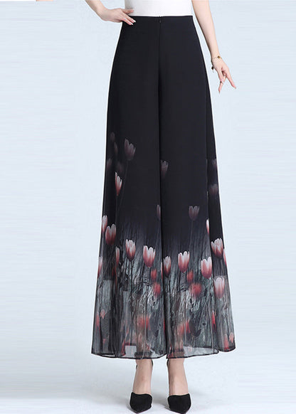 Black Print Wide Leg Pants