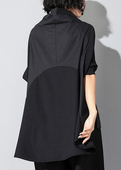 Black Turtleneck Patchwork Pockets Fall Top Long Sleeve
