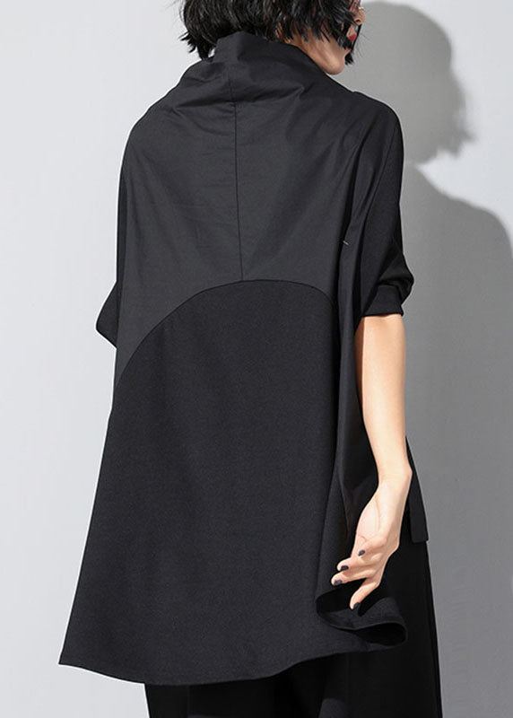 Black Turtleneck Patchwork Pockets Fall Top Long Sleeve